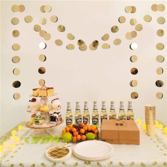 Glitter Champagne Gold Paper Circle Garland Party Wedding Baby Shower Decoration - Picture 2 of 8
